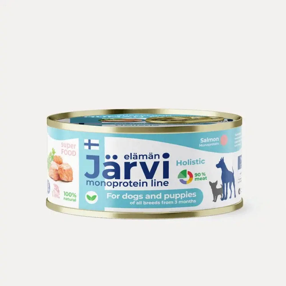 Jarvi монопротеиновые полнорационные консервы для собак и щенков всех пород с 3-х месяцев, Лосось, 325г.