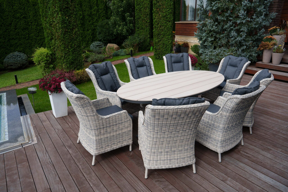 Стол обеденный овальный ЛУГАНО   алюминий/polywood   (цвет светло-серый) 2.2Х 1.14 м