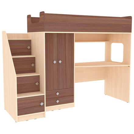 Кровать-чердак КарИВи Л-А606.3 75х190  Дуб Молочный Бодего Темный