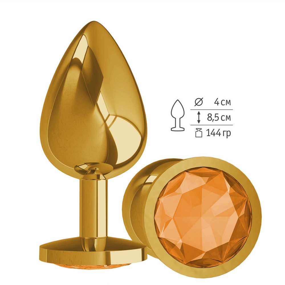 530-10 ORANGE-DD / Анальная втулка Gold с Оранжевым кристаллом большая