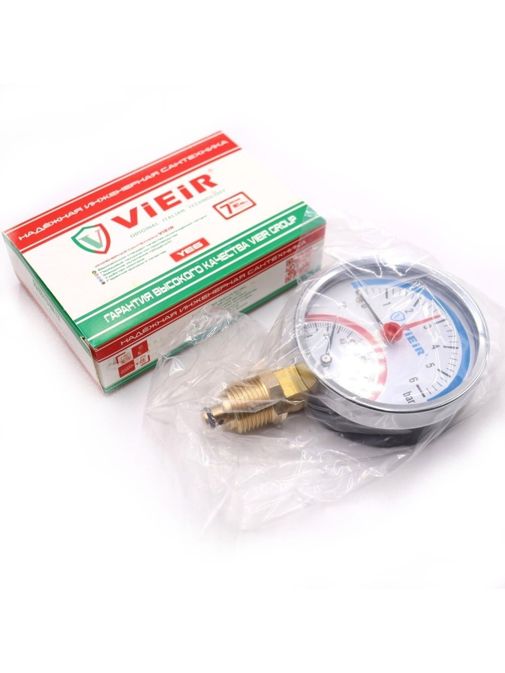 Термоманометр 1/2", вертикальный 80 мм/6 бар ViEiR