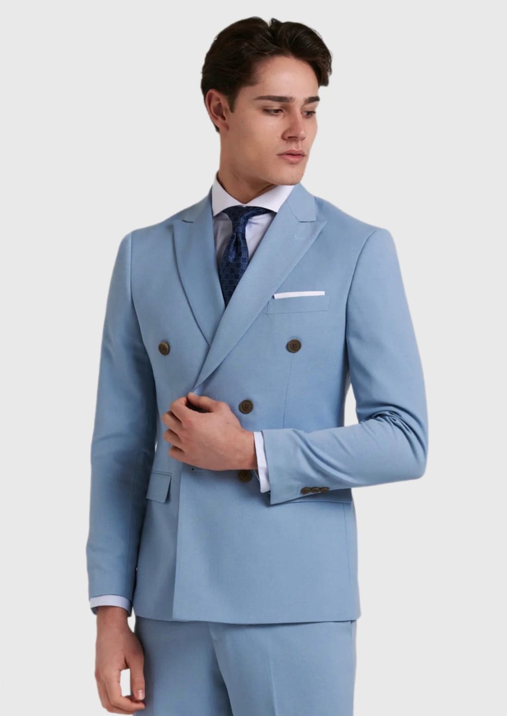 Мужской двубортный костюм (голубой) А99