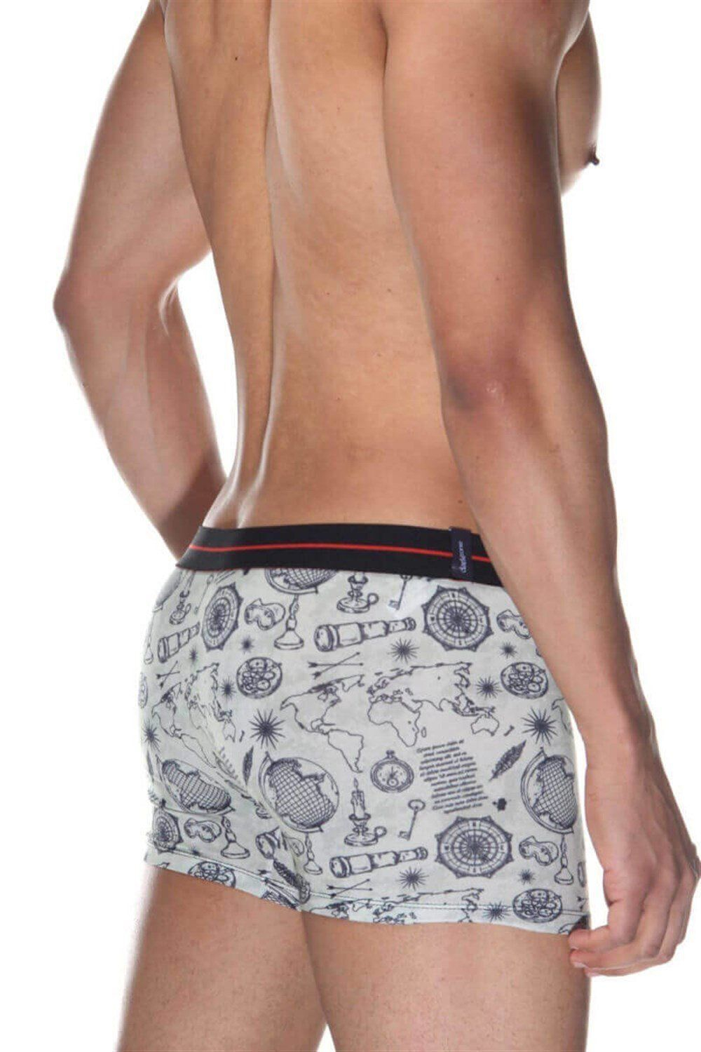 Светло-серые мужские трусы-боксеры с географическим принтом (Размер: S) (Цвет: светло-серый)