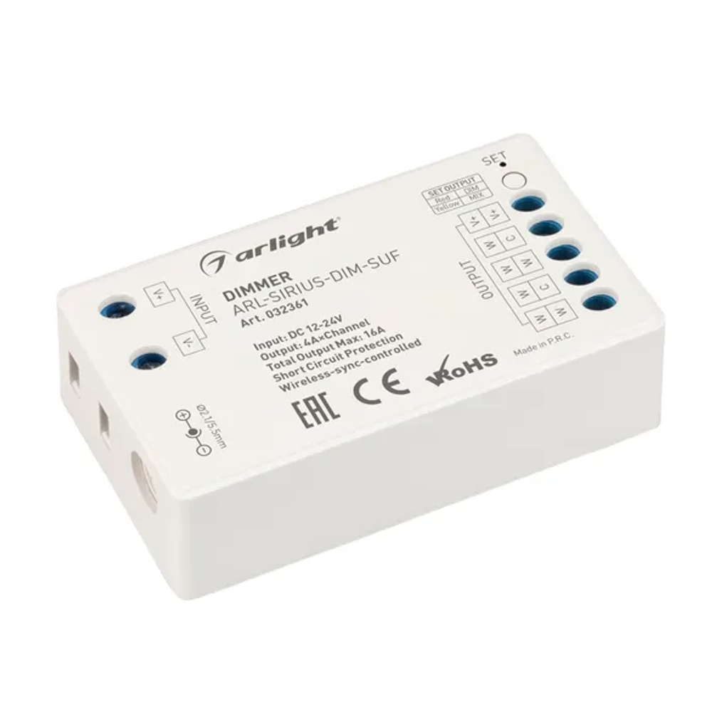 Диммер ARL-SIRIUS-DIM-SUF (12-24V, 4x4A, 2.4G) (Arlight, IP20 Пластик, 3 года) 032361