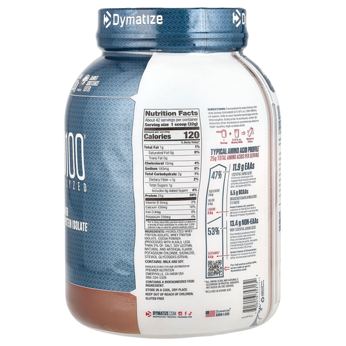 Dymatize, ISO100®, гидролизованный 100% изолят сывороточного протеина, со вкусом изысканного шоколада, 1,37 кг (3 фунта)