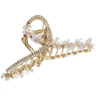 Заколка-краб для волос «AKS - DesignPRO», петля с сакурой, цвет золото и хром, 11.5*5см