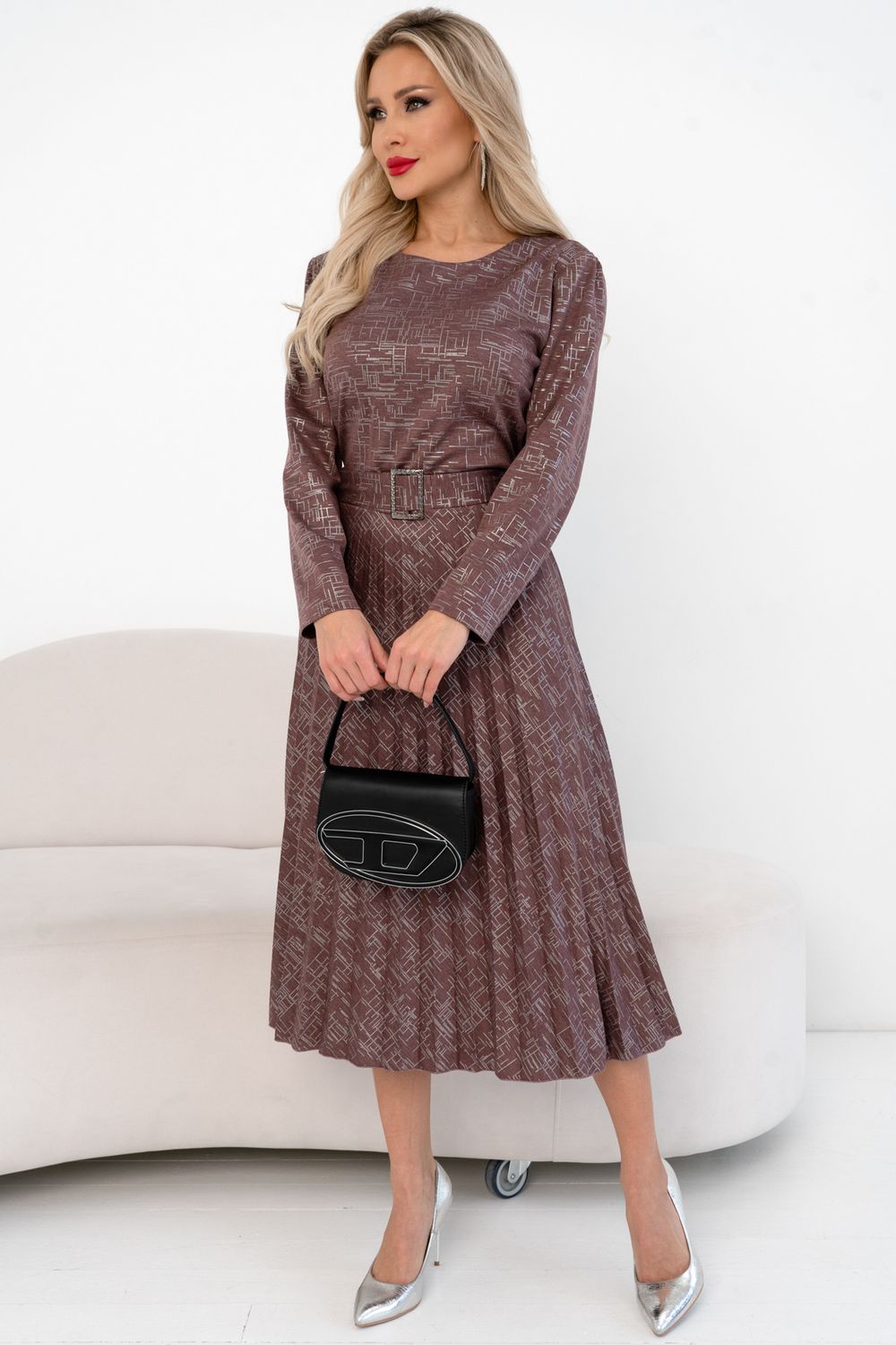 Платье с юбкой-плиссе (коралловый) Р11-2009/3 Nikol (Акция)