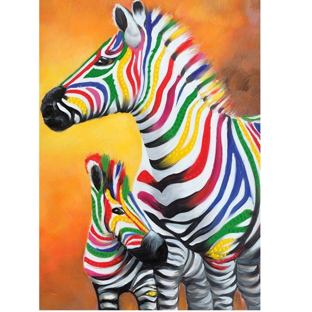 Алмазная мозаика Alingar, на подрамнике, с полным заполнением, (матов.), 30х40 см, 19 цветов,"Зебры"