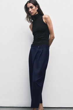 ZARA БРЮКИ С ПЕРЕКРЕСТНЫМ ПОЯСОМ, МОРСКОЙ СИНИЙ