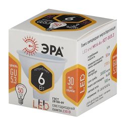 Лампа светодиодная ЭРА STD LED MR16-6W-827-GU5.3 6Вт софит теплый белый свет GU5.3 | Лампы cветодиодные Точечные (Софиты) (MR, PAR)