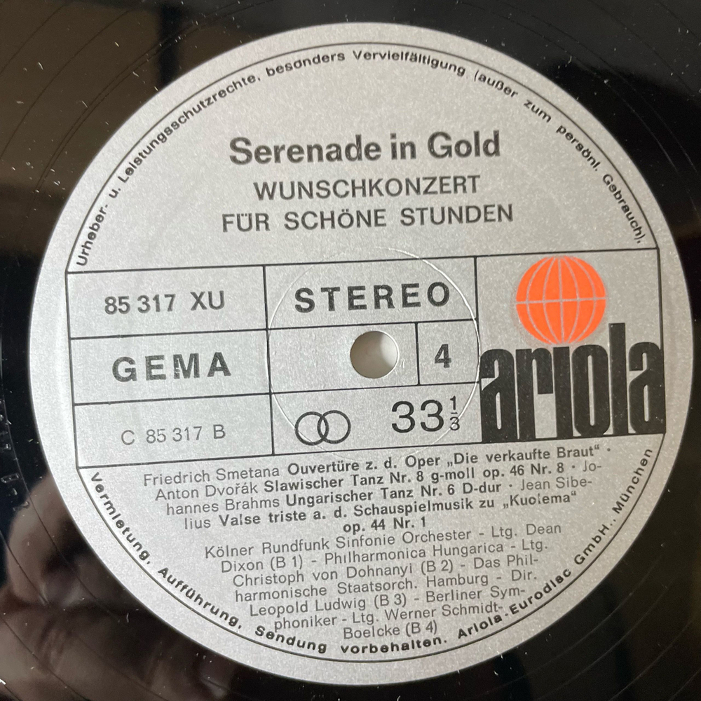 Винтажная виниловая пластинка LP Сборник Классческой Музыки Serenade In Gold, Wunschkonzert Fur Schone Stunden (Германия 1977)
