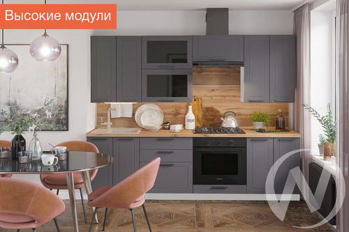 Кухня "Глетчер": высокие модули (Маренго силк/корпус белый)