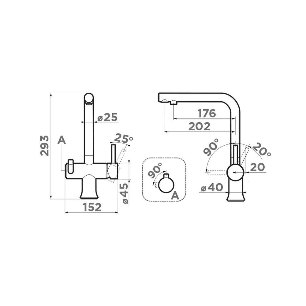 Смеситель для кухни Omoikiri Hotaru GB Графит с подключением к фильтру с питьевой водой 4994491 схема