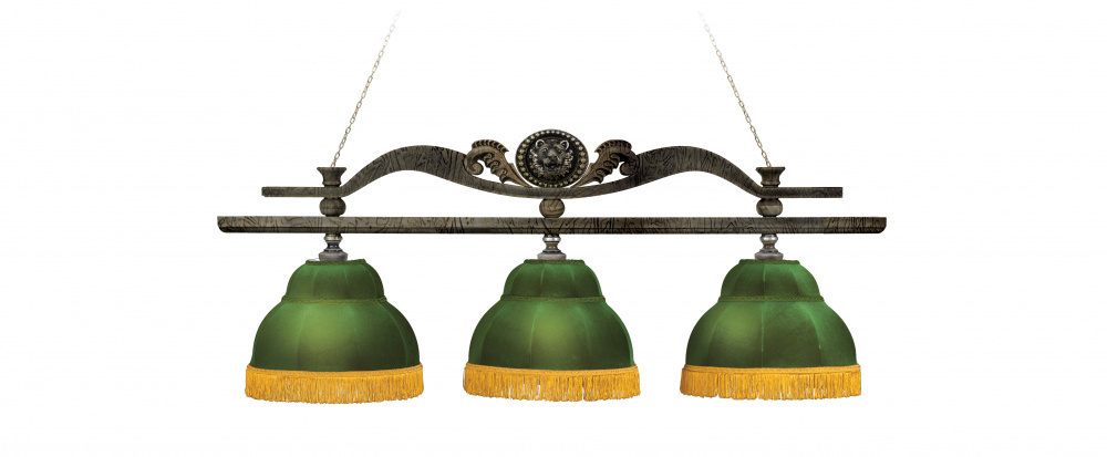 Лампа Лео II 3пл. клен (Авт. № 2,бархат зеленый,бахрома желтая,фурнитура золото)