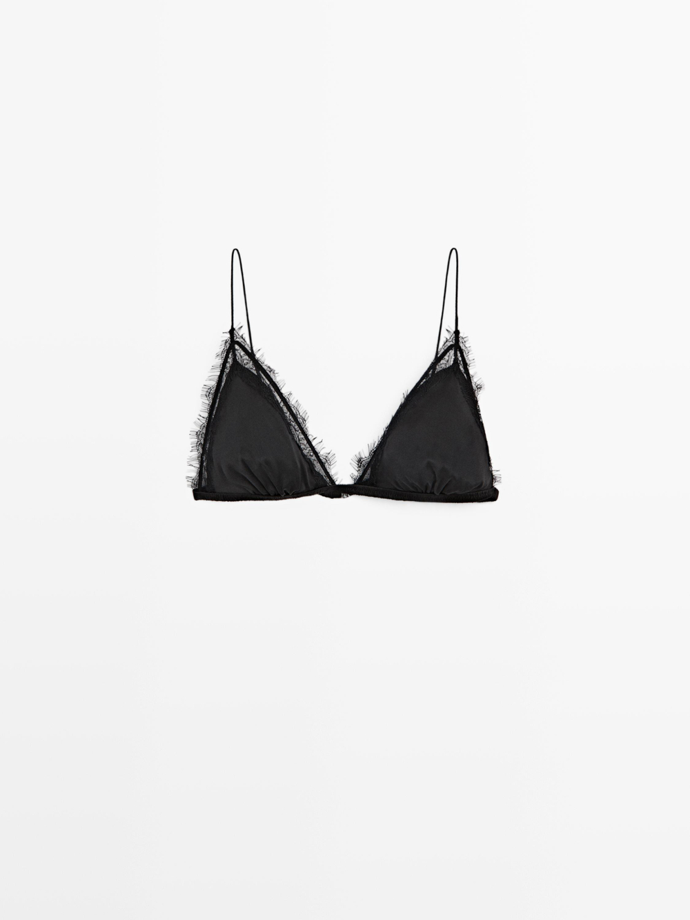 Massimo Dutti Топ-бралетт из смесового шелка с кружевом, черный