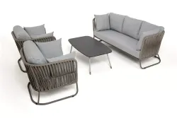 "Багамы" лаунж-зона 5-местная плетеная из роупа (веревки), каркас алюминиевый бежево-серый, роуп серо-коричневый