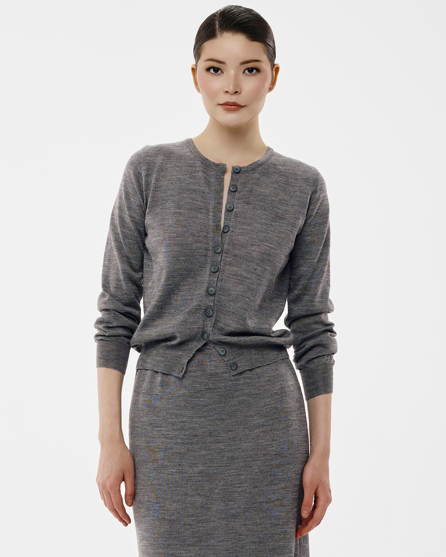 Костюм вязаный (кофта+юбка) темно-серый