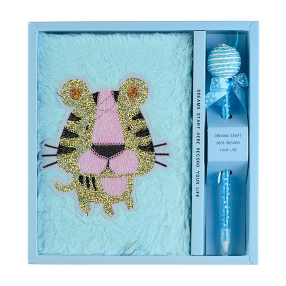 Блокнот детский Basir, с ручкой, формат А5, серия "Тигр", переплет с мехом, 19.5*13.5 см, 64 листа, ассорти