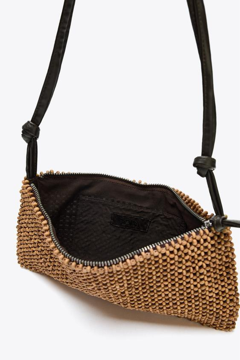 ZARA СУМКА С ПЛЕЧЕВЫМ РЕМНЕМ И БИСЕРОМ, КОРИЧНЕВЫЙ