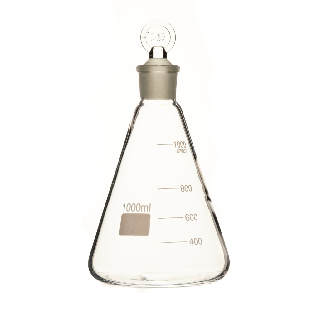 Колба коническая, 1000 мл, шлиф 29/32, со стеклянной пробкой (Эрленмейера)