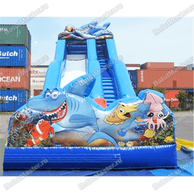 Надувная наземная водная горка «Красивые акулы», 11*4,5*6 м