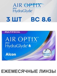 Ежемесячные мультифокальные контактные линзы Air Optix Aqua MultiFocal plus HydraGlyde (уп. 3 линзы)