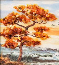 AMB-03/21 Картина «Лось» (с янтарной крошкой) H-32см