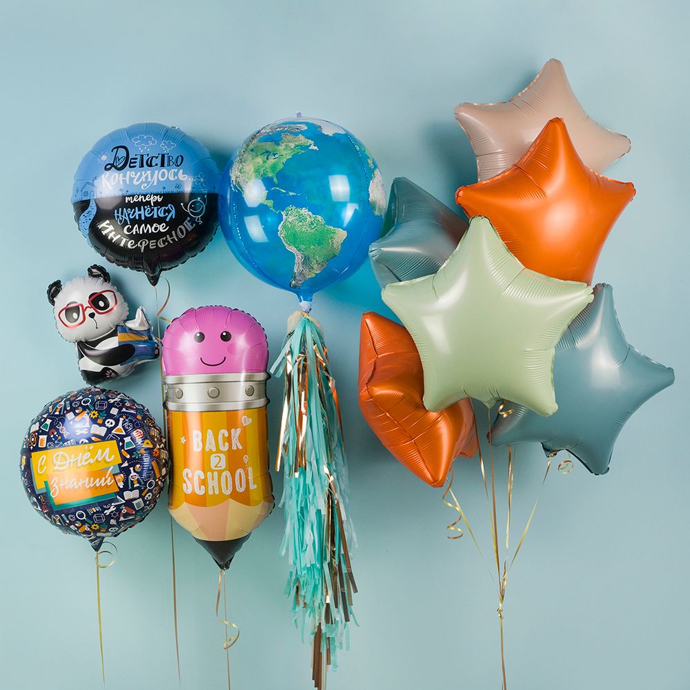 Шар (18''/46 см) Круг, С Днем Знаний (школьный паттерн), Темно-синий, 1 шт. в уп.