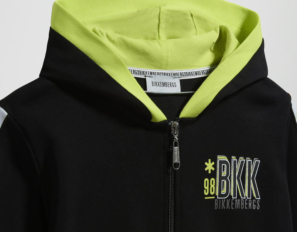 Кардиган с капюшоном + брюки трикотажные BIKKEMBERGS Черный/Лимонный/Вставки: белая тесьма с логотипами//Черный/Вставки: белая тесьма с логотипами Мал
