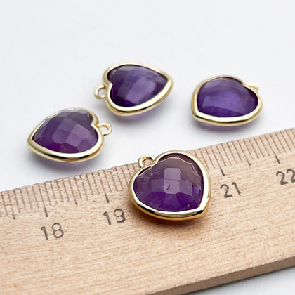 Подвеска Сердце, аметист, цвет золото, размер около 14*13 мм, цена за 1 шт