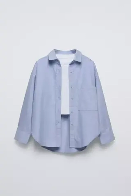ZARA РУБАШКА ОКСФОРД И ТОП В РУБЧИК, ГОЛУБОЙ