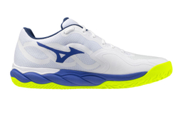 Мужские теннисные кроссовки Mizuno Wave Enforce Court CC - white/dazzling blue/light yellow
