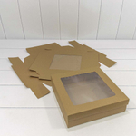 Коробка Для конфет сборная 25х25х7 см с окошком (Коричневый, Крафт)