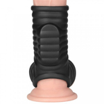 Насадка на пенис с рукавом для мошонки Lovetoy Knights Ring Wave с вибрацией черная