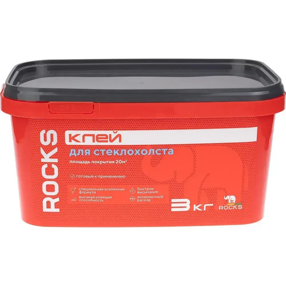 Клей для стеклохолста ROCKS 3кг / Для обоев на стеклотканевой и флизелиновой основе / Готовый к применению
