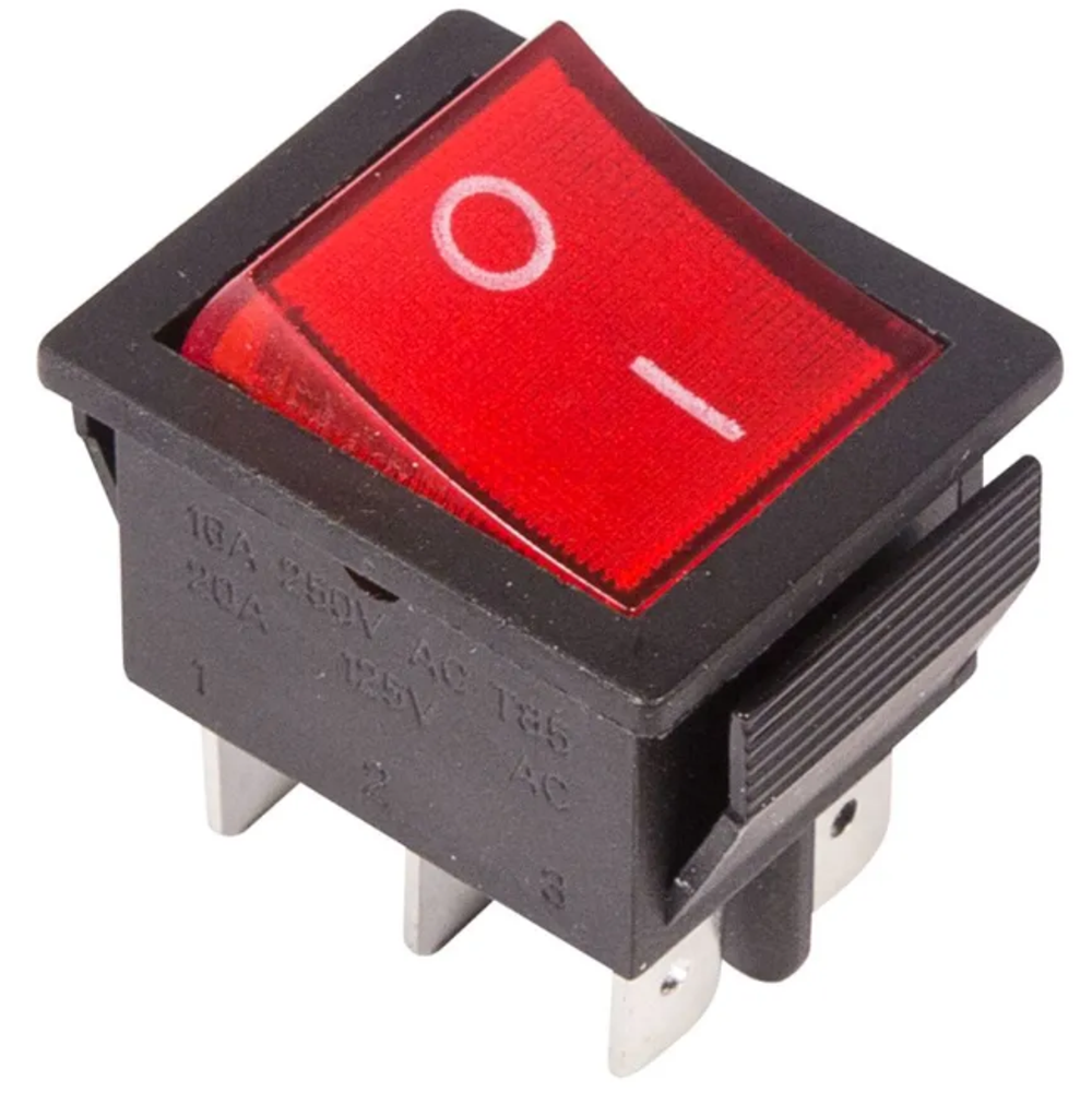Клавиша-тумблер квадрат БОЛЬШОЙ 250V 15А (6с) (ON-ON) красный с подсв (RWB-506, SC-767)REXANT 362350