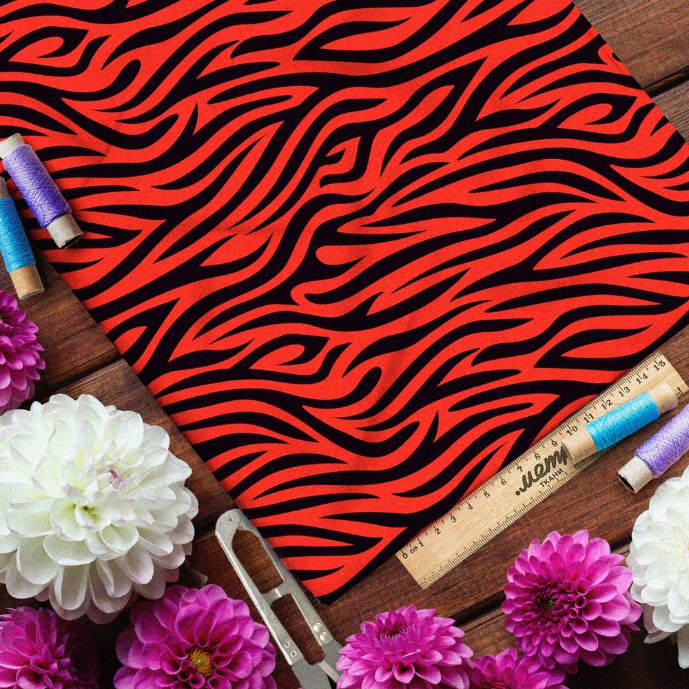 Ткань шелк Армани чёрно-красный тигр