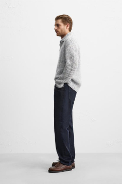 ZARA ПОЛО ИЗ РЕЛЬЕФНОГО ТРИКОТАЖА, СИНЕВАТЫЙ