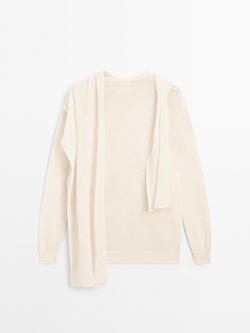 Massimo Dutti Кардиган из смесового льна с шарфом, натуральный, кремовый
