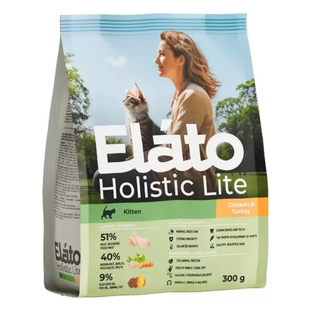 Сухой корм Elato Holistic Lite для котят, беременных и кормящих кошек с курицей и индейкой - 0,3 кг