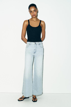 ZARA ДЖИНСЫ Z1975 STRAIGHT С НИЗКОЙ ПОСАДКОЙ И ДЕКОРАТИВНЫМИ ШВАМИ, ГОЛУБОЙ