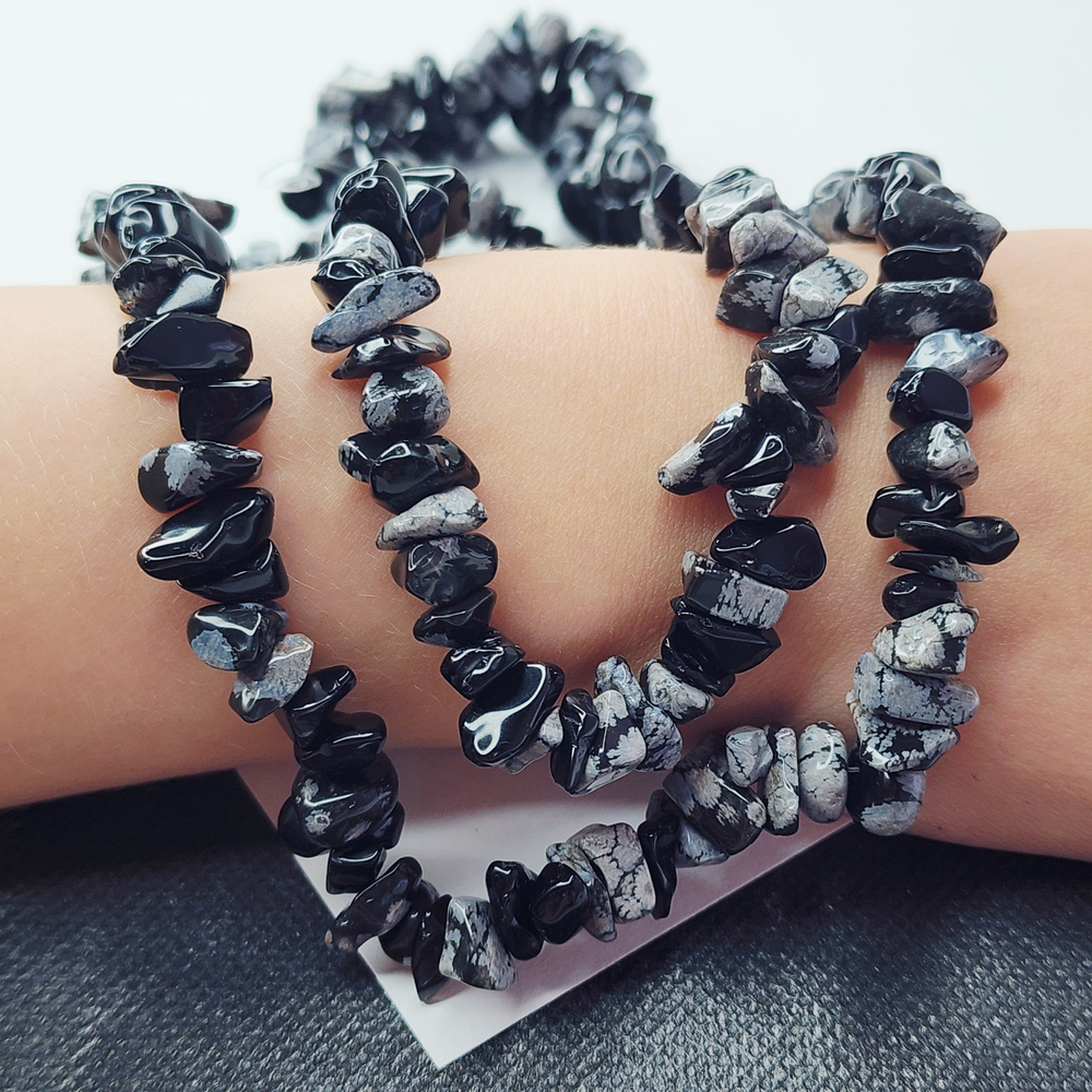 Обсидиан, галтовка, чипсы, каменная крошка, р-р 8-12мм, цена за нить 20 см