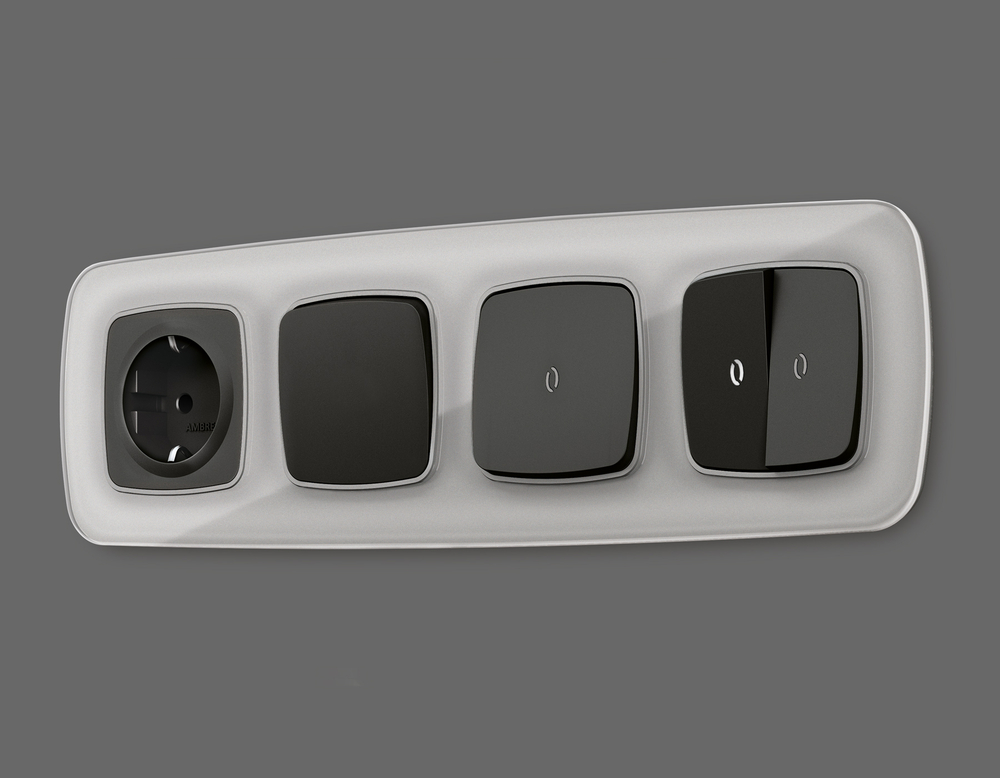 MO802015 Комплект механизма 1-кл выключателя с подсветкой 5600K OMEGA Черный матовый QUANT (OP8020, VM101, G14W)