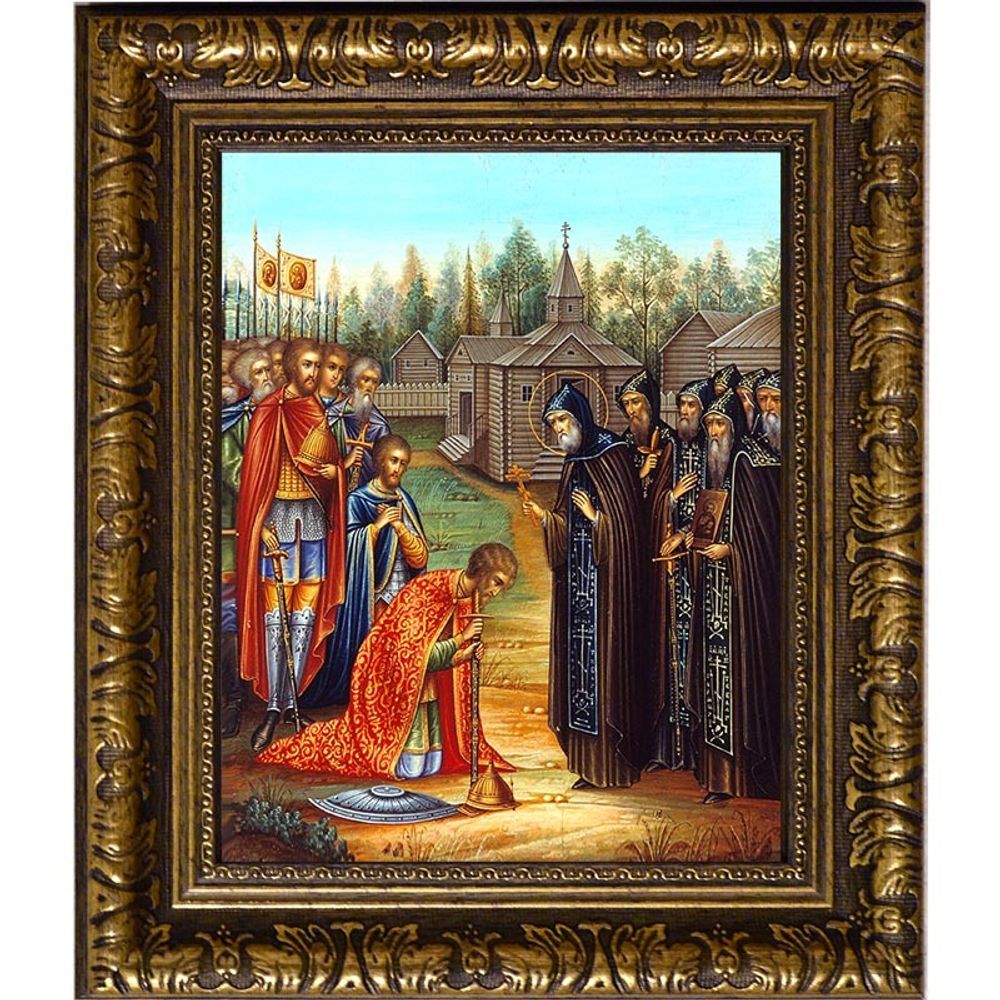 Сергий Радонежский благословляет Дмитрия Донского на Куликовскую битву. Икона на холсте