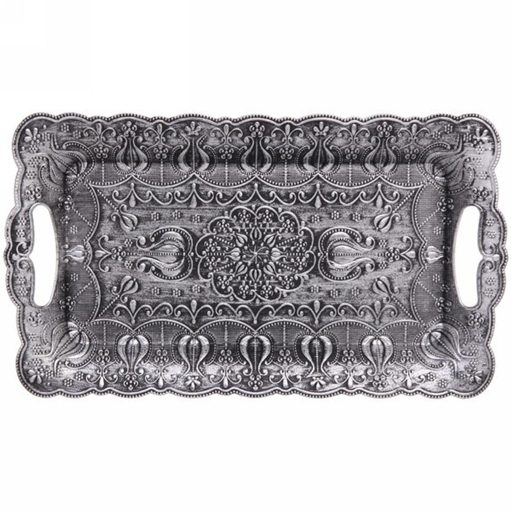 Поднос пластиковый «Античность» 37,5*21см серебро