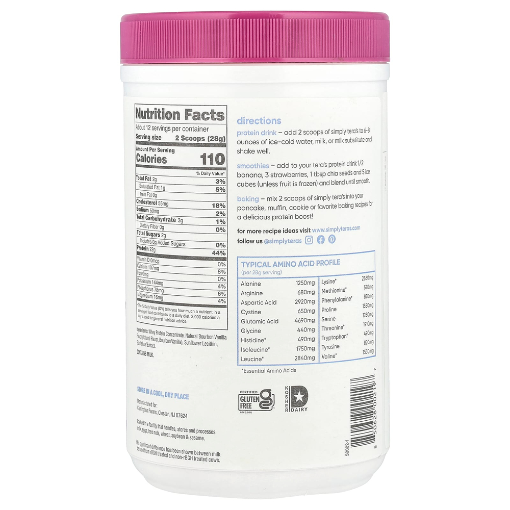 Simply Tera's, Grass Fed, Simply Pure Whey Protein, бурбонская ваниль, 340 г (12 унций)