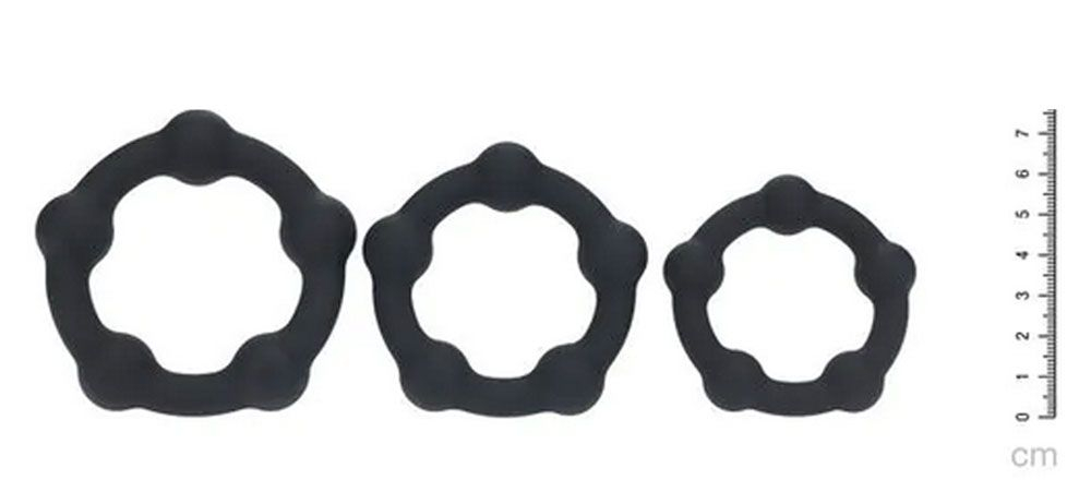 Набор из 3 эрекционных колец Beaded Silicone Cockring Set (Цвет: черный)