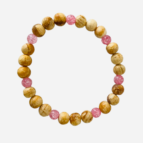 Браслет из маленьких бусин из пало санто и сахарного кварца