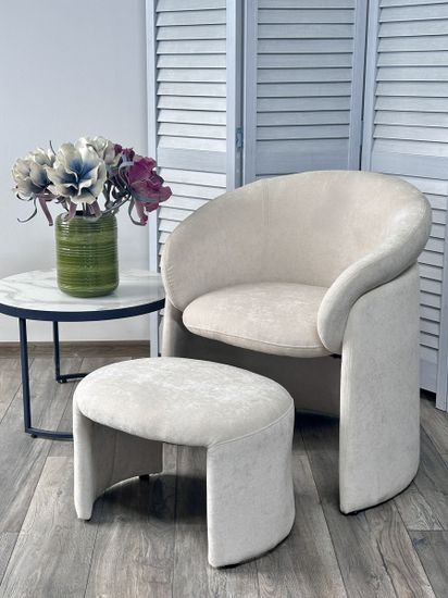 Кресло+оттоманка HUG AT5139-09 Св. бежевый, ткань/каркас металл в обивке AT5139-09