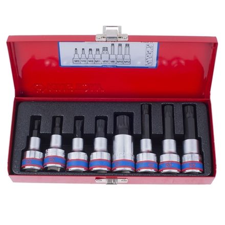 Цена на KING TONY (4128PR) Набор торцевых насадок 1/2", SPLINE, M5-M16, 8 предметов